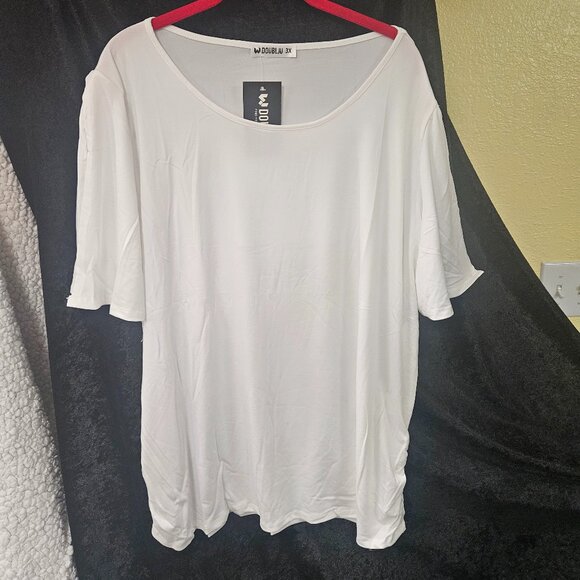 oubleJu 3X Off-White T-Shirt, gathered sides, split sleeve - Picture 1 of 5